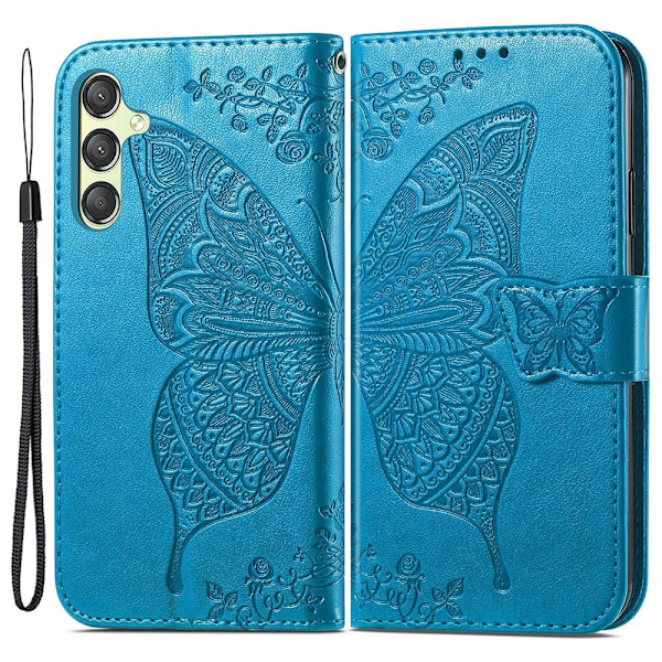 Samsung Galaxy A25 5G Fodral Läder Big Butterfly Blå