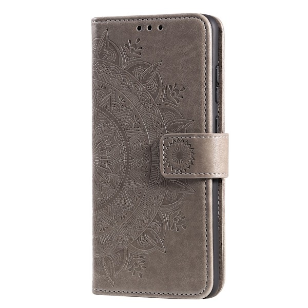 Samsung Galaxy A02s - Mandala Läder Fodral - Grå Grey Grå