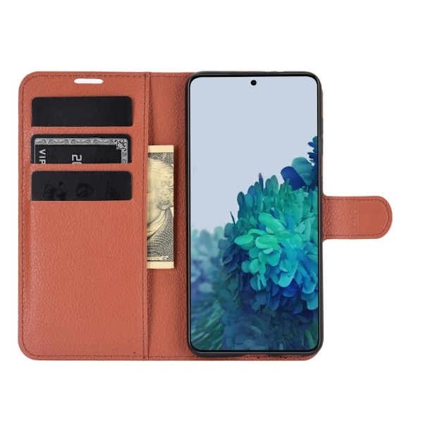 Samsung Galaxy S21 Plus - Litchi Läder Fodral - Brun Brown Brun