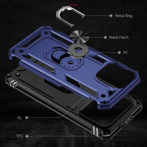iPhone 15 Pro Max Skal Shockproof Armor Ring Blå