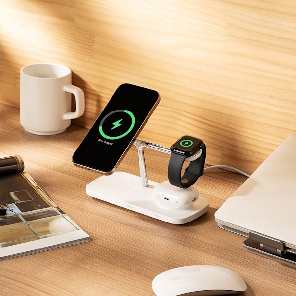 Ringke Qi2 3in1 Trådlös Magnetisk MagSafe Laddare Vit