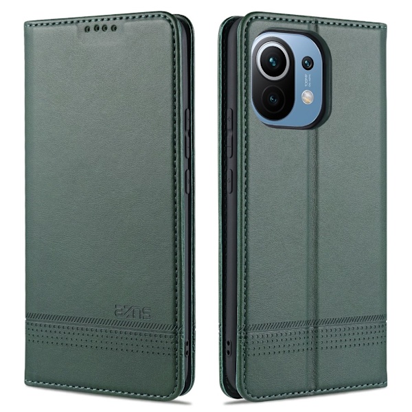 Xiaomi Mi 11 - AZNS Läder Flip Fodral - Grön Green Grön