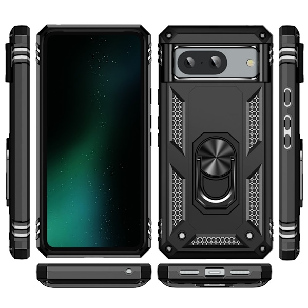 Google Pixel 8 Skal Armor Ring Hybrid Svart