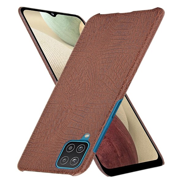 Samsung Galaxy A12 - Krokodil Textur Läder Skal - Brun Brown Brun