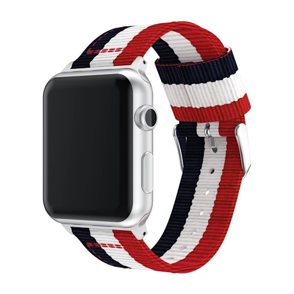 Nylon Armband Med Vertikal Design Apple Watch 41/40/38 mm - Blå/Vit/Röd Blå/Vit/Röd Blå/Vit/Röd