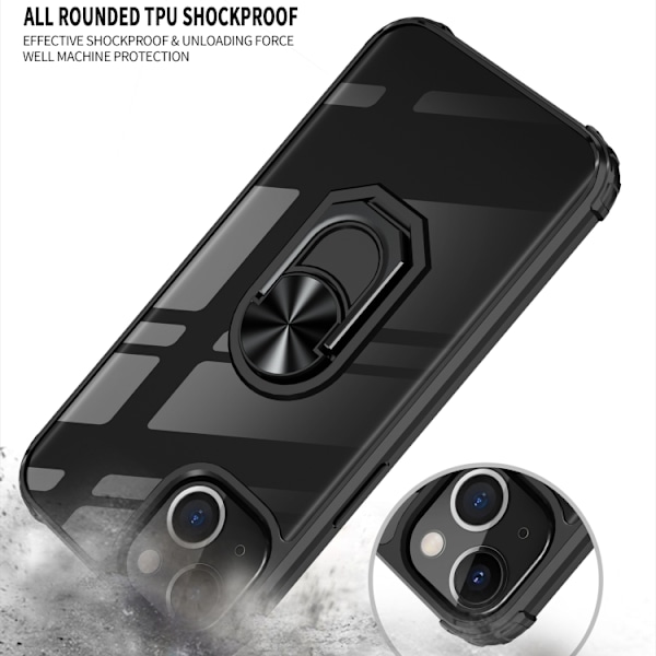 iPhone 14 Skal Shockproof Hybrid Ring Blå