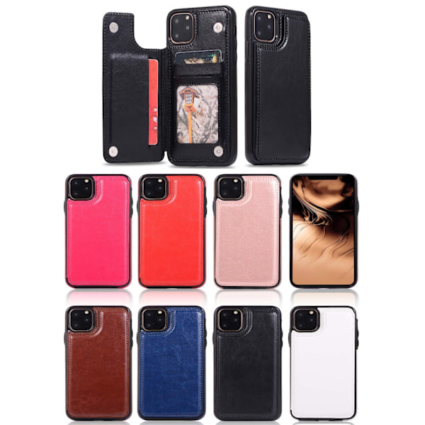 iPhone 11 Pro Max - Läderskal med kortfack - Rosa Pink Rosa