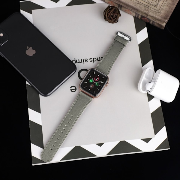 Äkta Läder Armband Apple Watch 41/40/38 mm - Grå Grey Grå