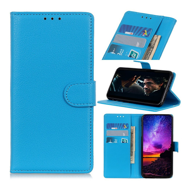 Huawei P40 Lite E - Litchi Plånboksfodral - Blå Blue Blå
