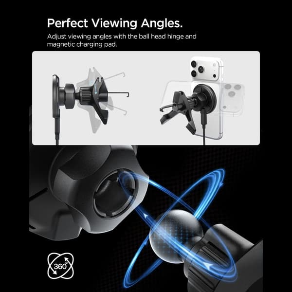 Spigen 15W Qi2 Magnetisk MagSafe Billaddare Essential Luftventil Svart
