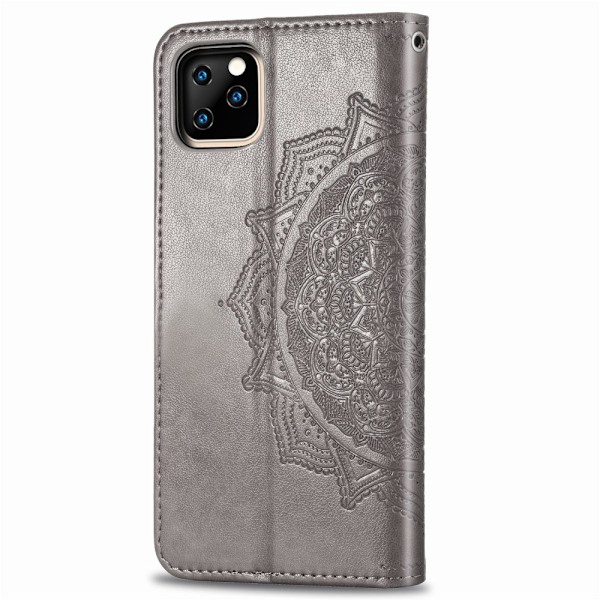 iPhone 11 Pro Max - Mandala Läder Fodral - Grå Grey Grå
