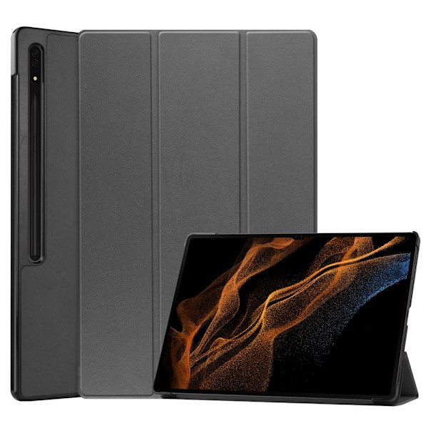 Samsung Galaxy Tab S9 Ultra Fodral Tri-Fold Läder Grå