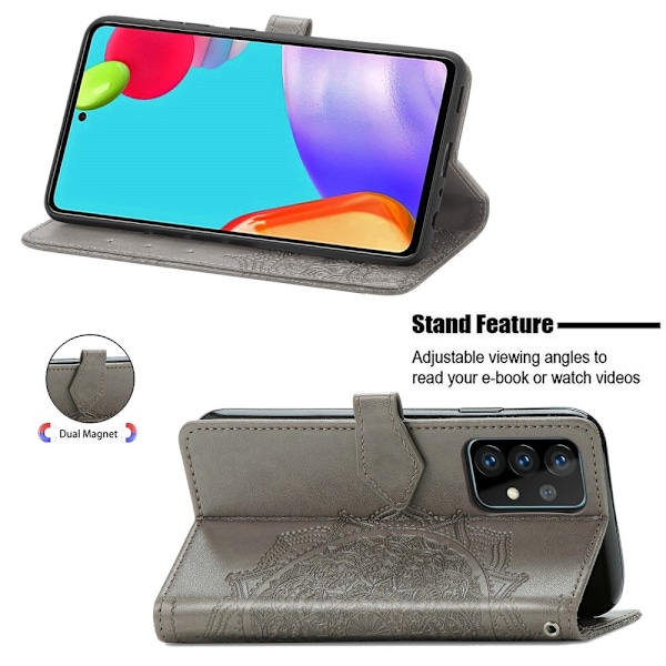 Samsung Galaxy A52 / A52s - Mandala Läder Fodral - Grå Grey Grå