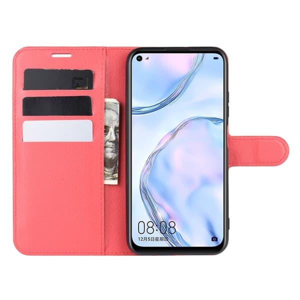 Huawei P40 Lite - Litchi Plånboksfodral - Röd Red Röd