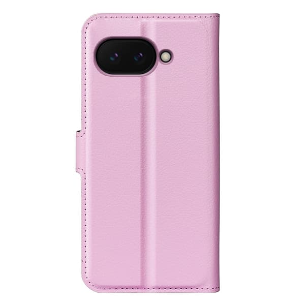 Google Pixel 9a Fodral Litchi Läder Ljus Rosa