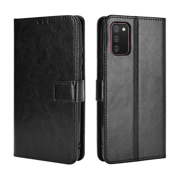 Samsung Galaxy A02s - Crazy Horse Läder Fodral - Svart Black Svart