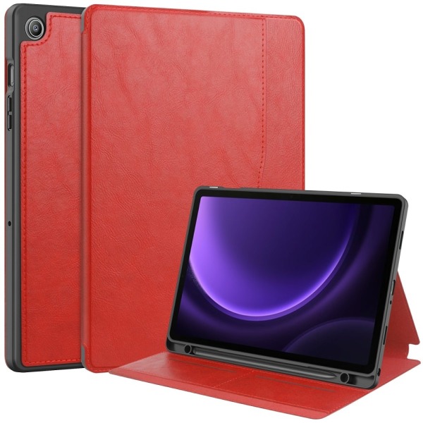 Galaxy Tab S9 FE Fodral Business Läder Pennhållare Röd