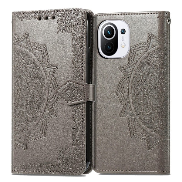 Xiaomi Mi 11 - Mandala Läder Fodral - Grå Grey Grå