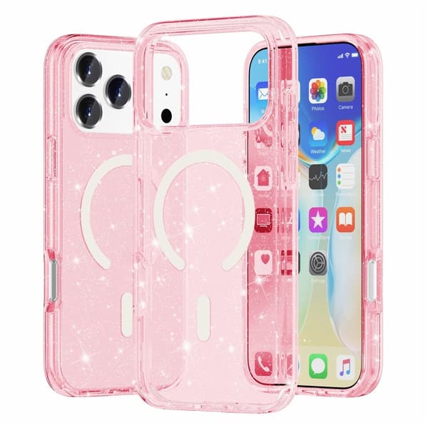iPhone 17 Pro Max/18 Pro Max Skal MagSafe Glitter Rosa
