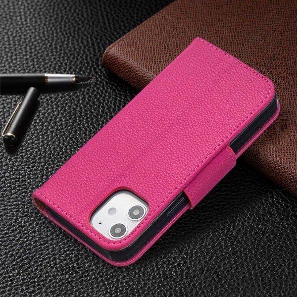 iPhone 12 Mini - Litchi Plånboksfodral - Rosa Pink Rosa