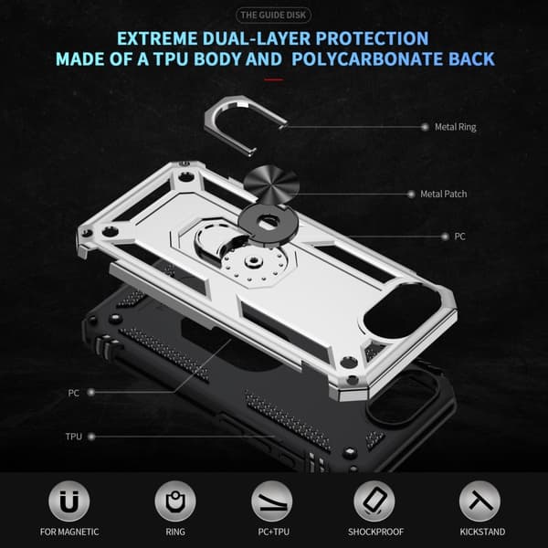 iPhone 17e / 16e Skal Shockproof Hybrid Ring Silver