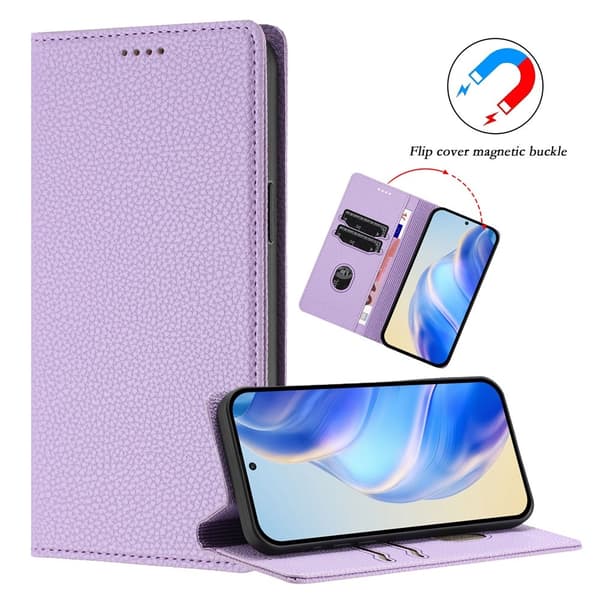 Google Pixel 10/10 Pro / 9/9 Pro Fodral RFID Litchi Läder Lila