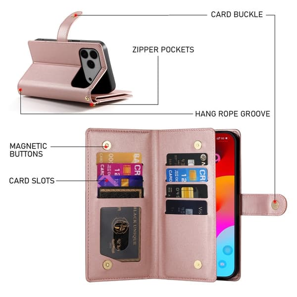 iPhone 17 Pro Max Fodral Multifunktionell Läder Roséguld