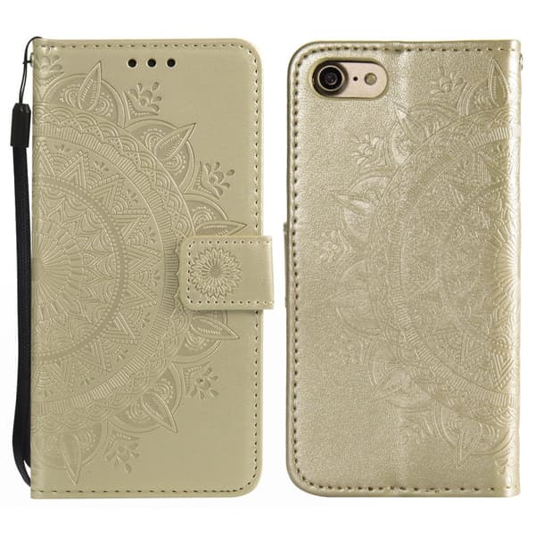 iPhone 17e / 16e Fodral Mandala Läder Guld