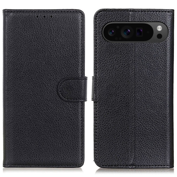 Google Pixel 9 Pro XL Fodral Litchi Läder Svart