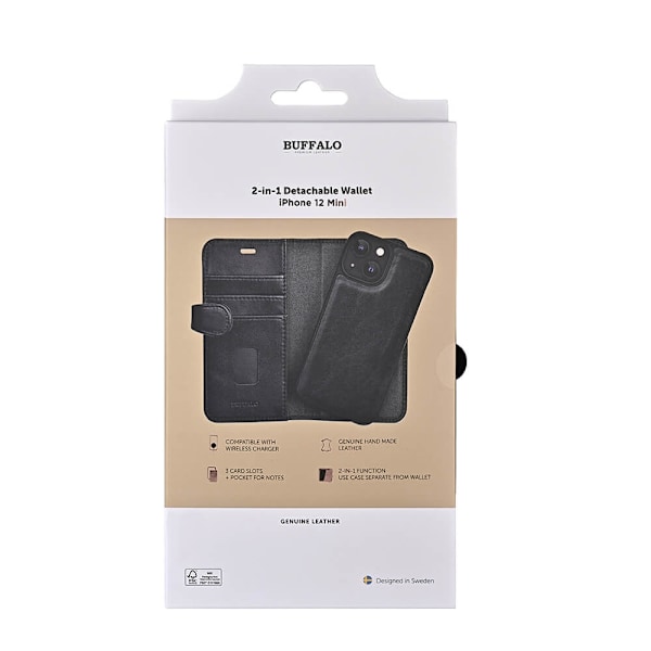 Buffalo iPhone 12 Mini Fodral 2in1 Äkta Läder Svart