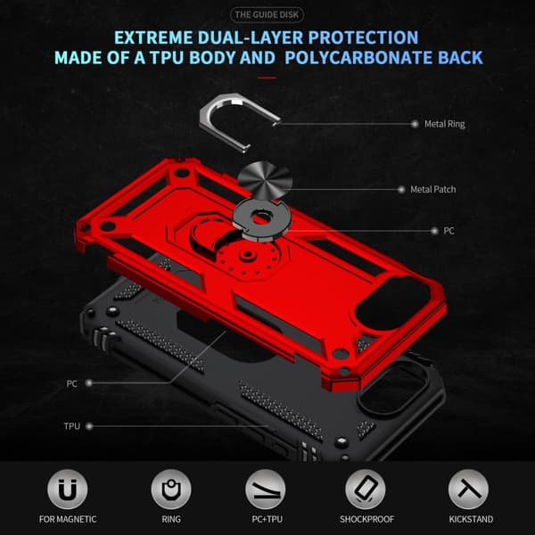 iPhone 17e / 16e Skal Shockproof Hybrid Ring Röd