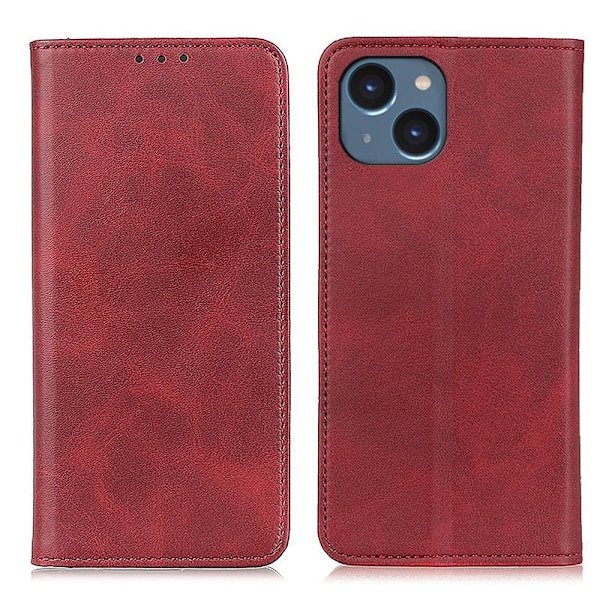 iPhone 15 Fodral Flip Split Läder Röd