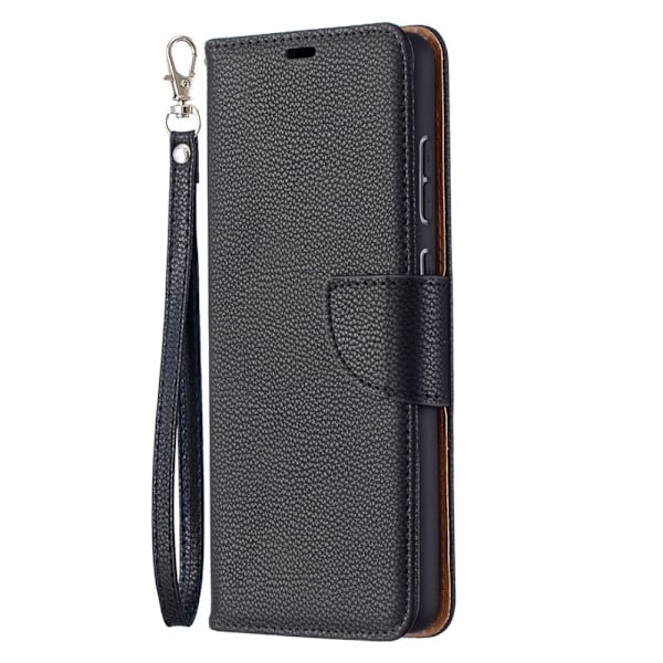 Samsung Galaxy A72 - Litchi Textur Läder Fodral - Svart Black Svart