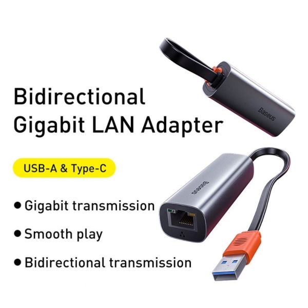 Baseus Steel Cannon USB-A - LAN Adapter Grå
