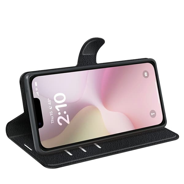 iPhone 17e / 16e Fodral Litchi Läder Svart