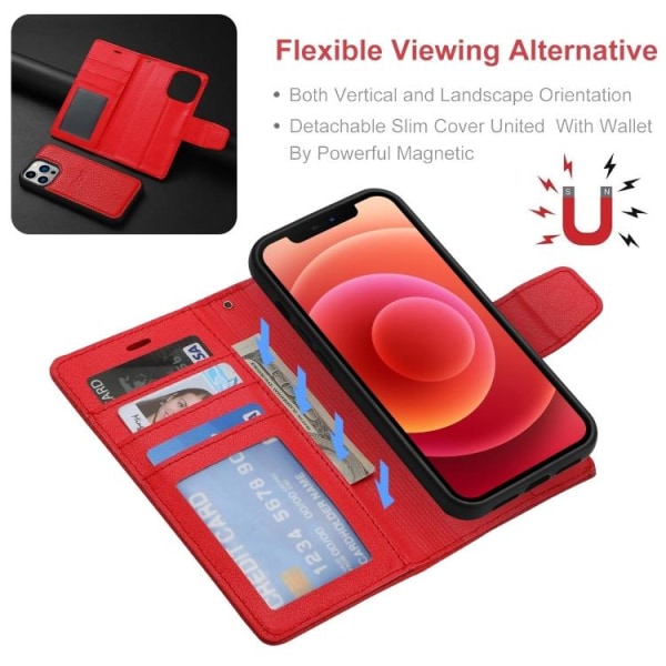 iPhone 14 Pro 2in1 Litchi Fodral Magnet / Skal Röd