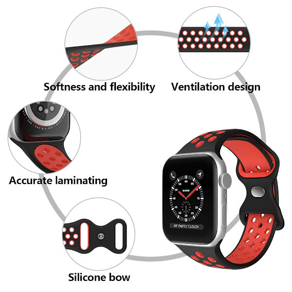 Sportarmband Dual-Color Apple Watch 42/44/45/49 mm (S/M) Svart/Röd