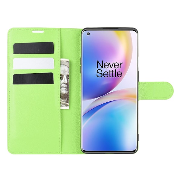 OnePlus 8 Pro - Litchi Plånboksfodral - Grön Grön