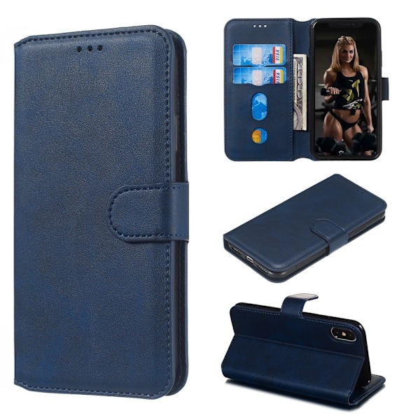 iPhone X/Xs - Solid Läder Fodral - Blå Blue Blå