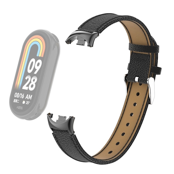 Xiaomi Smart Band 9/8 Armband Äkta Läder Litchi Svart