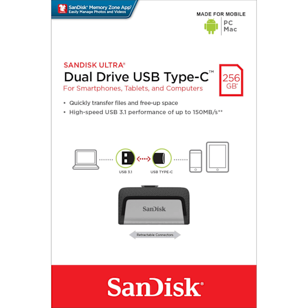 SanDisk USB-minne 3.1 Ultra Dual 256 GB Typ C