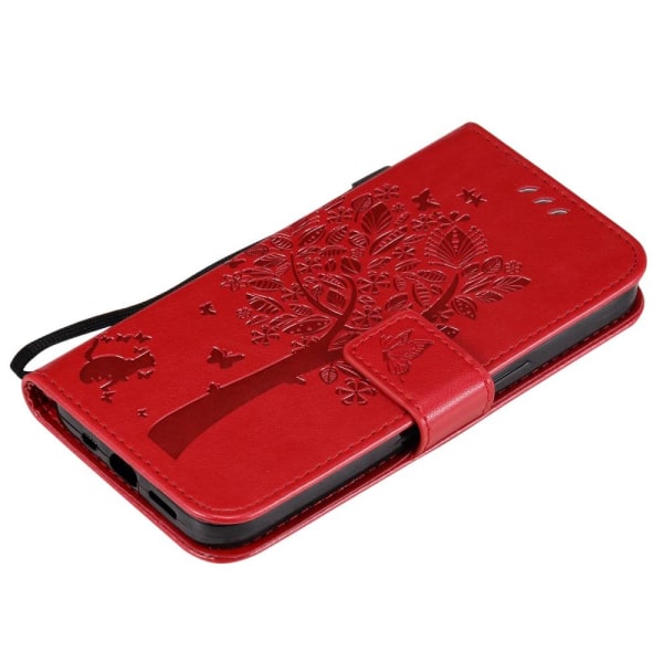 iPhone 13 - Tryckt Träd/Katt Design Fodral - Röd