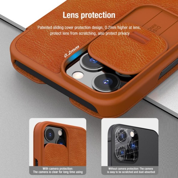 iPhone 13 Pro Max - NILLKIN Qin CamShield Läder Fodral - Svart