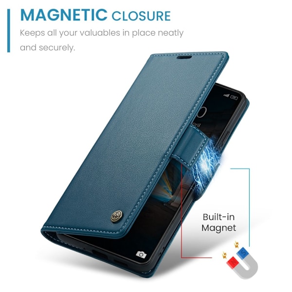 CASEME Xiaomi 14 Fodral RFID Litchi Läder Blå