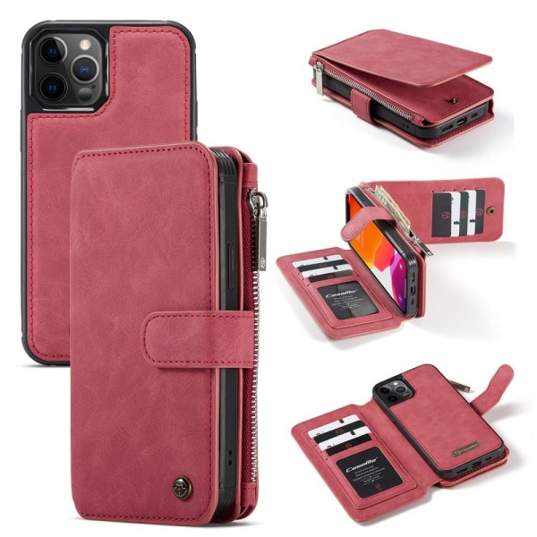 iPhone 12 / 12 Pro - CASEME 2-i-1 Multifunktionellt Plånboksfodr Red Röd