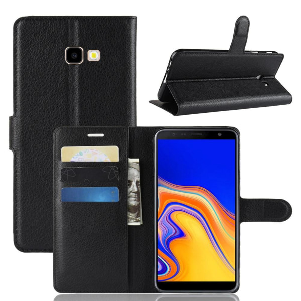 Samsung Galaxy J4 Plus - Litchi Plånboksfodral - Svart Black Svart