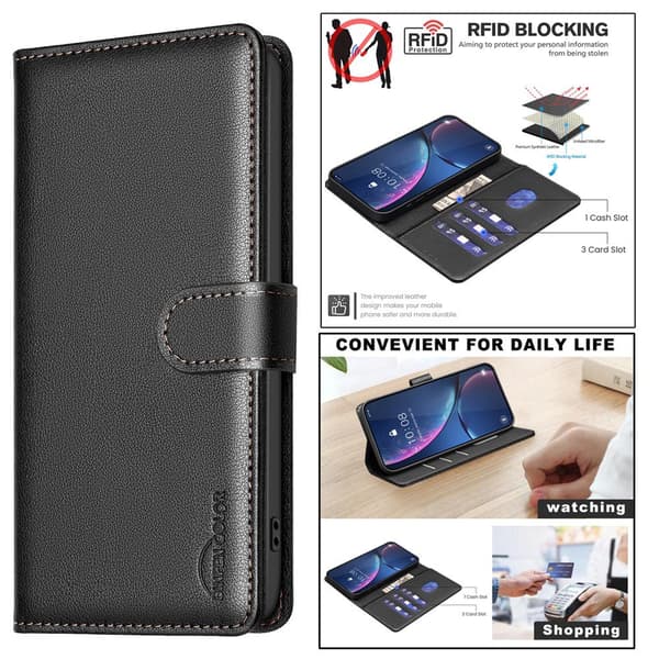 BINFEN Honor Magic7 Lite Fodral RFID Läder Svart