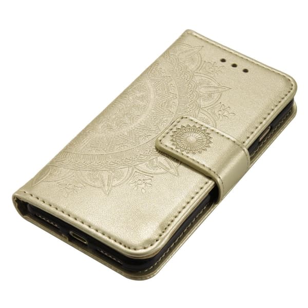 iPhone 17e / 16e Fodral Mandala Läder Guld