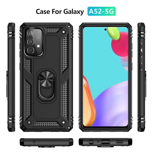 Samsung Galaxy A52 / A52s - Hybrid Armor Ring Skal - Svart Black Svart