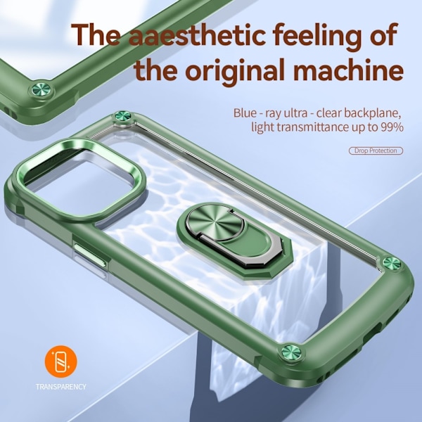 iPhone 15 Pro Max Skal Ring Shockproof Hybrid Grön